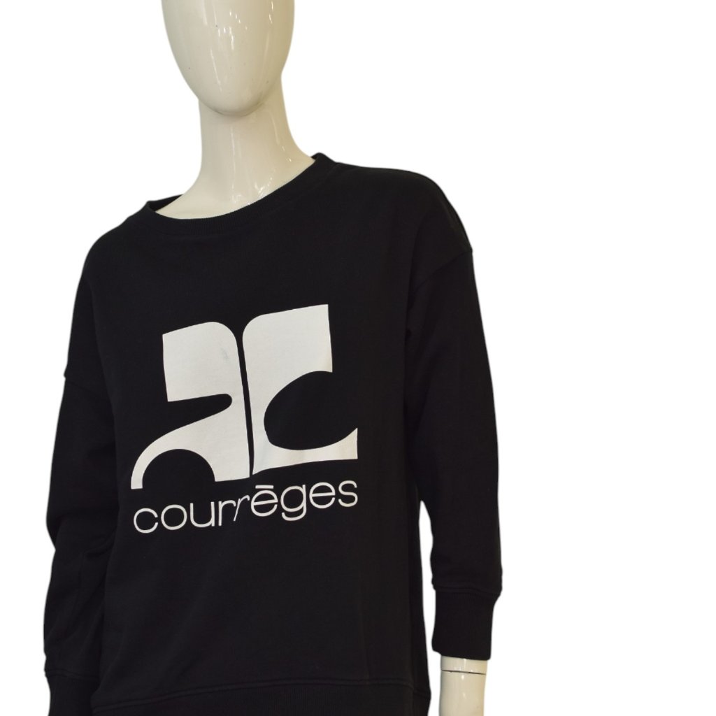 Courrges Black Logo Sweatshirt Size 1 Oversized Fit Iconic Ac Graphic